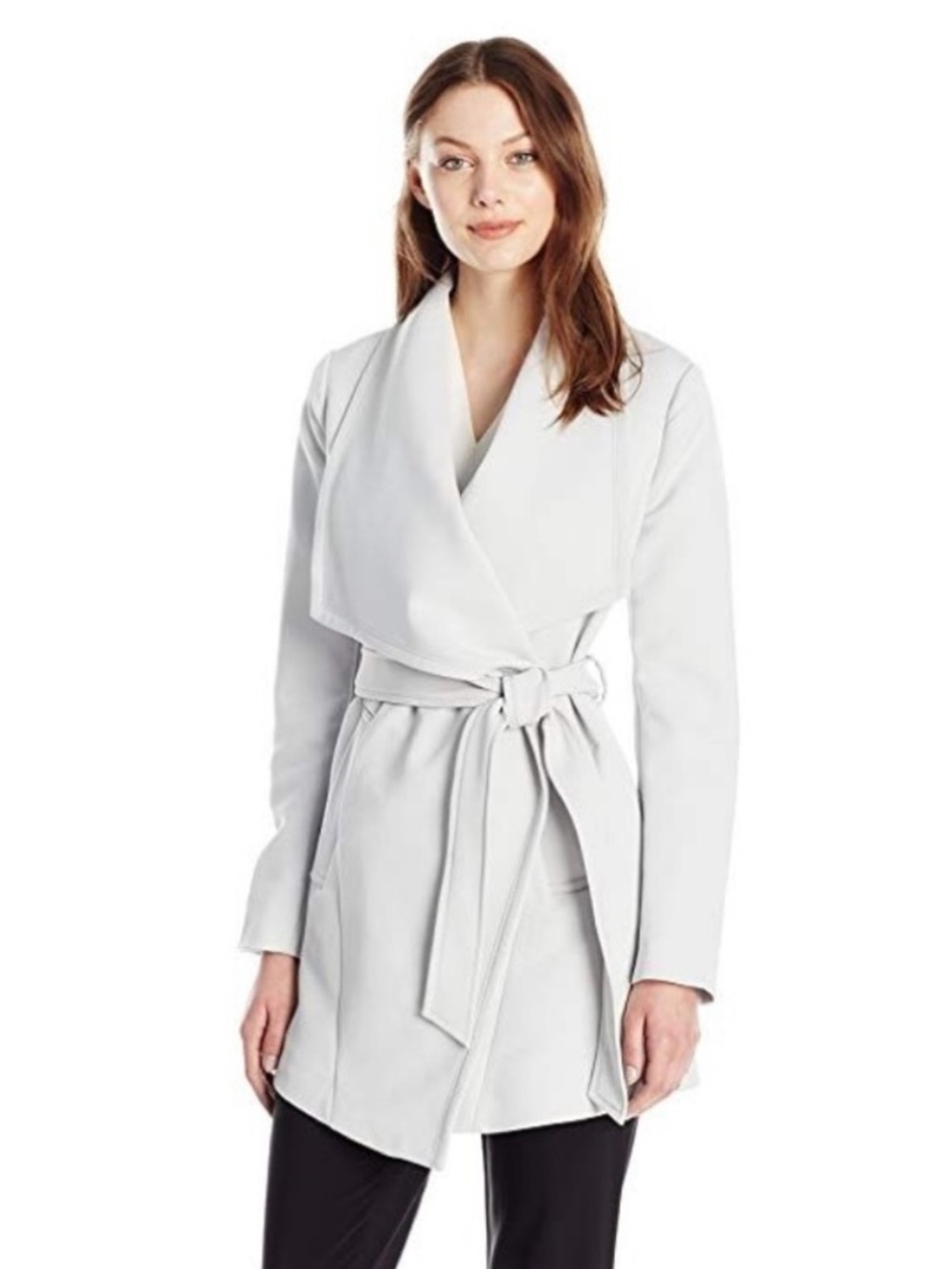 T Tahari "Abbey" Wrap Trench Gray Wrap Belted Coat Jacket